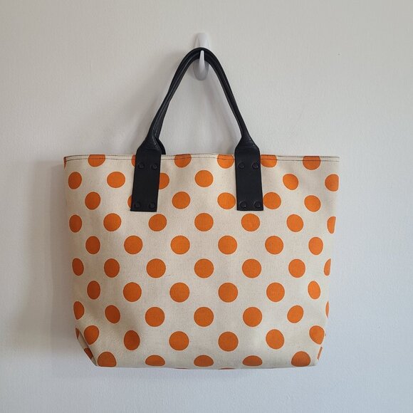 Stephane Verdino Tote Bag Paris Cream Orange Canvas Leather Handles - Picture 2 of 14